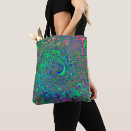 Bolsa Tote Cartoon Chartreuse e Azul Líquido Remoinho Retro