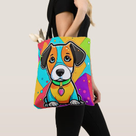 Bolsa Tote Cartoon Colorida Puppy Art Impressão