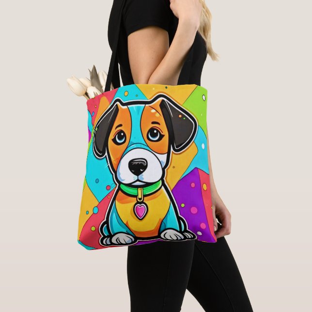 Bolsa Tote Cartoon Colorida Puppy Art Impressão (Close Up)