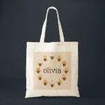 Bolsa Tote Cartoon Cute Funny Honey Bee Honeycomb<br><div class="desc">This personalized Tote Bag features twelve funny and cute Honey Bees placed on the honeycomb background. All bees have different facial expressions: smile, laugh, wink, sad, etc. You can easily personalize the name on the both sides of the bag using the Zazzle online tools. Don't hesitate to contact me via...</div>
