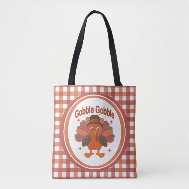Bolsa Tote Cartoon de Ação de Graças da Turquia - "Gobble Gob (Frente)