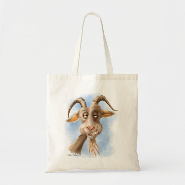 Bolsa Tote Cartoon de Cabra Engraçado (Frente)