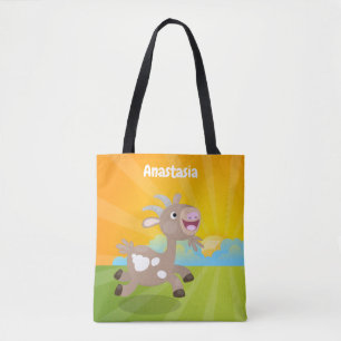 Bolsa Tote Cartoon de cabra feliz e bonito