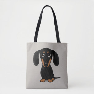 Bolsa Tote Cartoon de cachorro preto-e-bronzeado