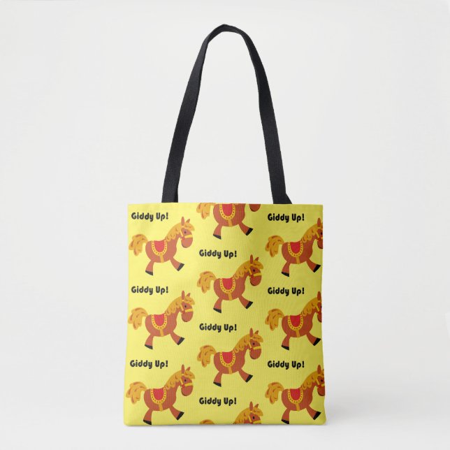 Bolsa Tote Cartoon de Cartoon Marrom para Cavalo para Criança (Frente)