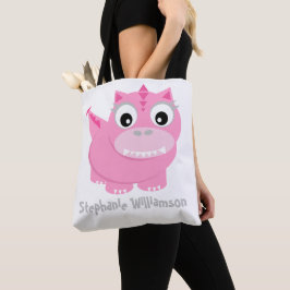 Bolsa Tote Cartoon de Dino Kawaii, cor-de-rosa