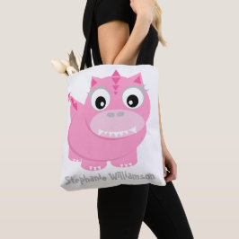 Bolsa Tote Cartoon de Dino Kawaii, cor-de-rosa