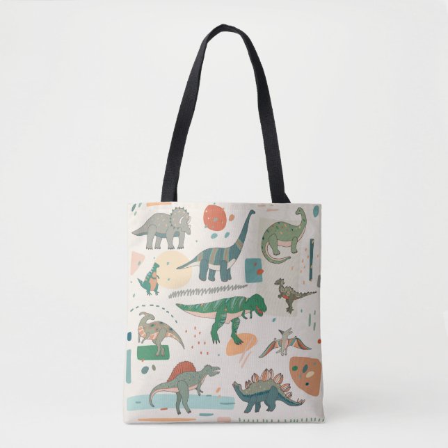Bolsa Tote Cartoon de dinossauro: conjunto de ilustrações de  (Frente)