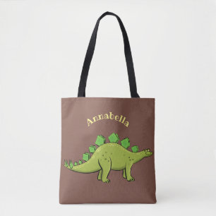 Bolsa Tote Cartoon de estegossauro verde e engraçado