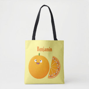 Bolsa Tote Cartoon de fruta de citros de laranja feliz