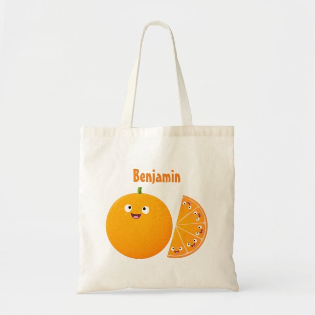 Bolsa Tote Cartoon de fruta de citros de laranja feliz (Frente)
