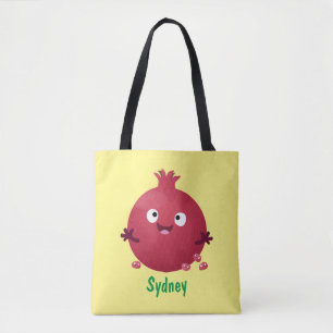 Bolsa Tote Cartoon de fruta de romã feliz e giro