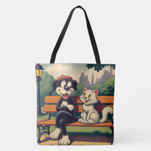 Bolsa Tote Cartoon de gato/cão, bonito, vintado