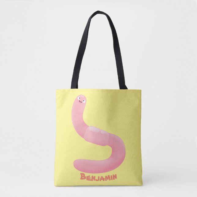 Bolsa Tote Cartoon de minhoca rosa-branca (Frente)