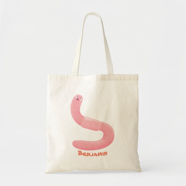 Bolsa Tote Cartoon de minhoca rosa-branca (Frente)