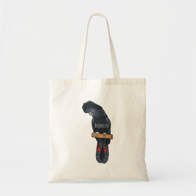 Bolsa Tote Cartoon de pássaro preto de cauda vermelha (Frente)