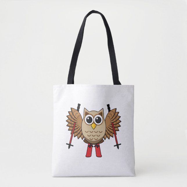 Bolsa Tote Cartoon de Skiing Coruja (Frente)