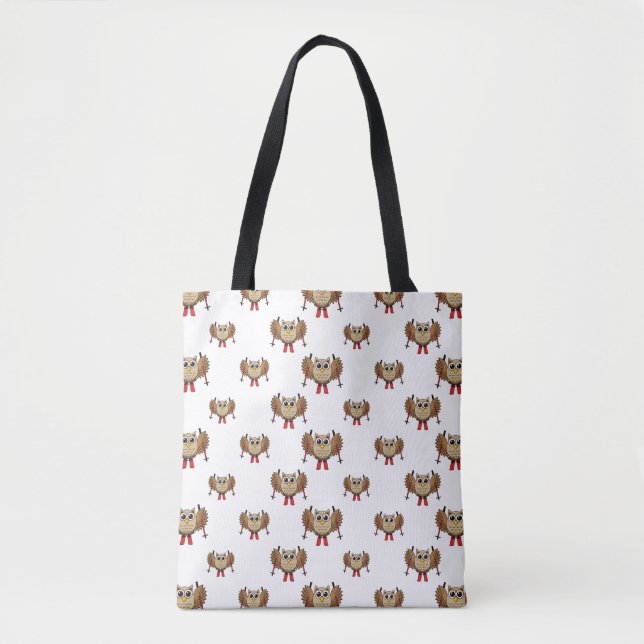 Bolsa Tote Cartoon de Skiing Coruja (Frente)