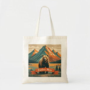 Bolsa Tote Cartoon de urso retrô e cordilheira