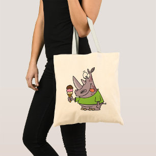Bolsa Tote Cartoon Engraçado Rino Comendo Sorvete Cugado