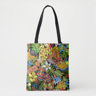 Bolsa Tote Cartoon faz um padrão perfeito no Havaí. Fundo 