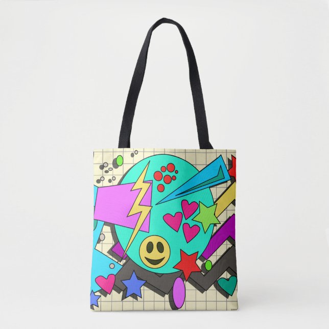 Bolsa Tote Cartoon Flashback do Sorriso de Abstrato Divertido (Frente)