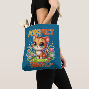 Bolsa Tote Cartoon Gato de Gato Laranja Gato Puro