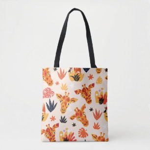 Bolsa Tote Cartoon Girafa: Padrão Floral de Savana