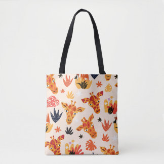 Bolsa Tote Cartoon Girafa: Padrão Floral de Savana