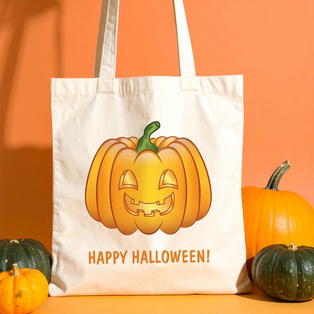 Bolsa Tote Cartoon Laranja Pumpkin E Texto Feliz Do Dia Das B (Disclaimer: This image is a digital mockup.)