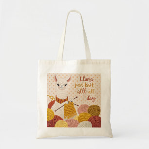 Bolsa Tote Cartoon llama vestindo um cachecol de tricô