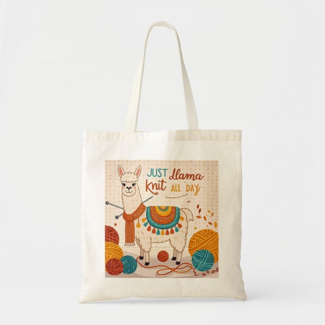 Bolsa Tote Cartoon llama vestindo um cachecol de tricô (Frente)