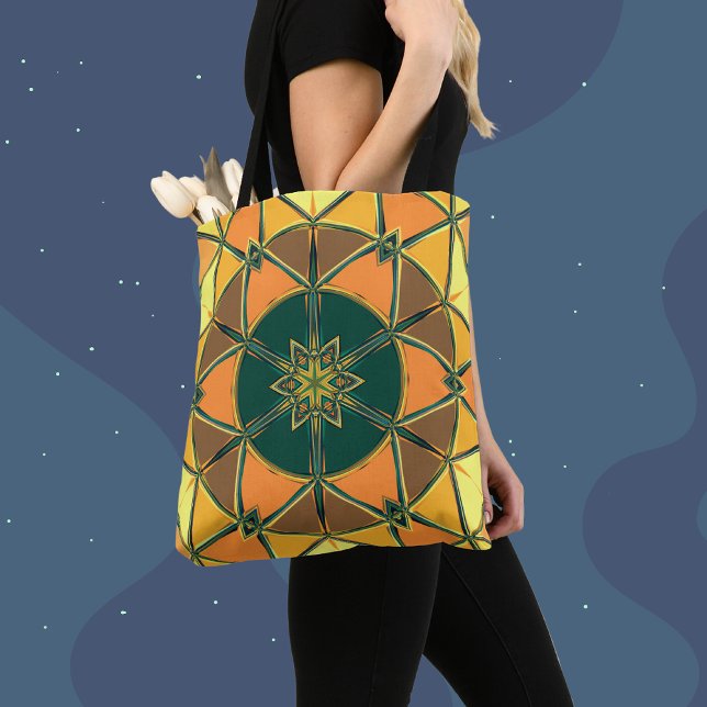 Bolsa Tote Cartoon Mandala Amarelo Laranja e Verde (Criador carregado)