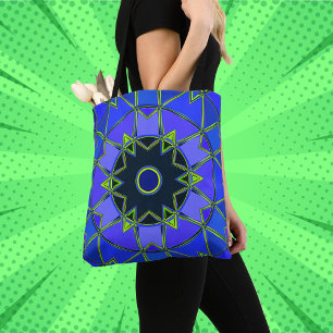 Bolsa Tote Cartoon Mandala Blue Green and Black