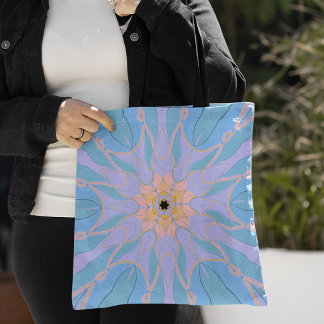 Bolsa Tote Cartoon Mandala Flor Azul e Amarelo