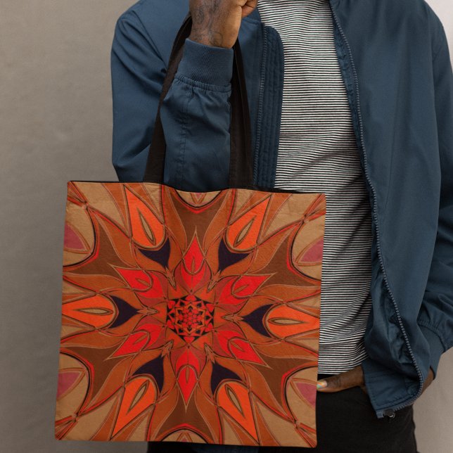 Bolsa Tote Cartoon Mandala Flor Laranja (Criador carregado)