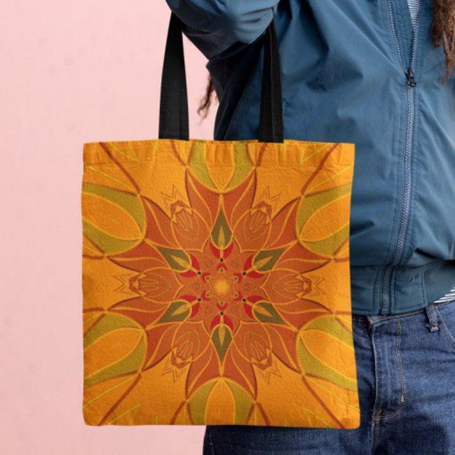 Bolsa Tote Cartoon Mandala Flor Laranja e Vermelho (Criador carregado)