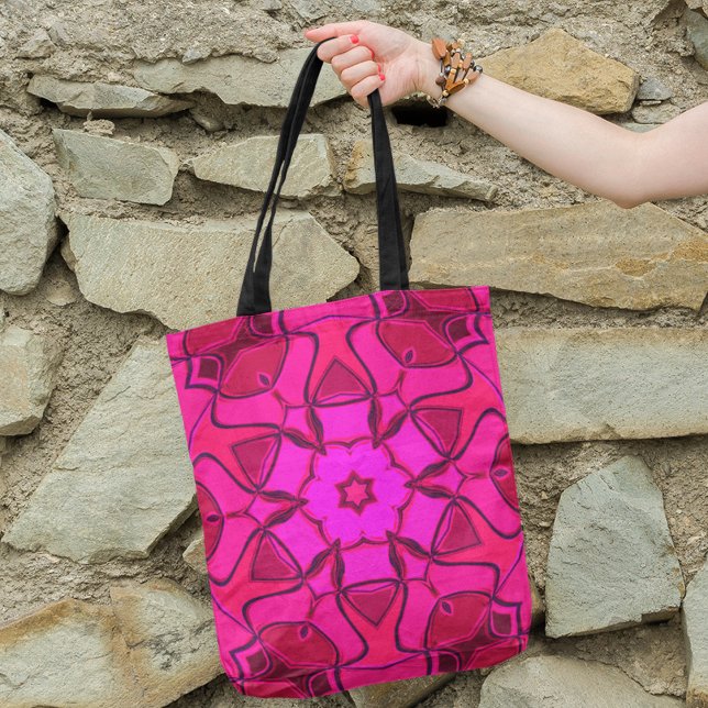 Bolsa Tote Cartoon Mandala Flor Rosa (Criador carregado)