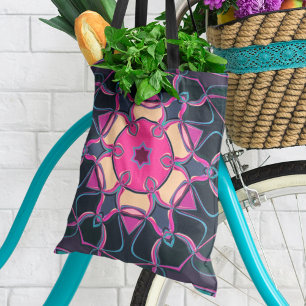 Bolsa Tote Cartoon Mandala Flor Rosa Amarelo e Negro