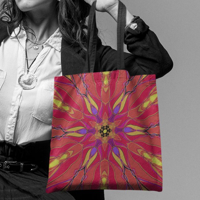 Bolsa Tote Cartoon Mandala Flor Rosa Amarelo e Puro (Criador carregado)