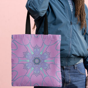 Bolsa Tote Cartoon Mandala Flor Roxo e Azul