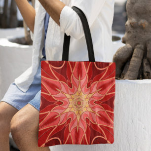 Bolsa Tote Cartoon Mandala Flor Vermelho e Laranja