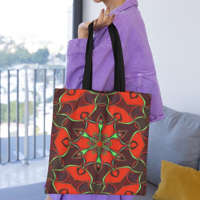 Bolsa Tote Cartoon Mandala Flor Vermelho e Teal (Criador carregado)