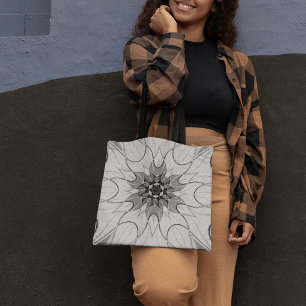 Bolsa Tote Cartoon Mandala Flower Cinza