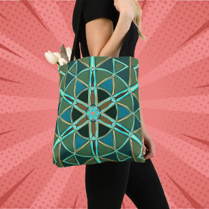 Bolsa Tote Cartoon Mandala Green Blue e Yellow