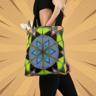 Bolsa Tote Cartoon Mandala Verde Azul e Laranja