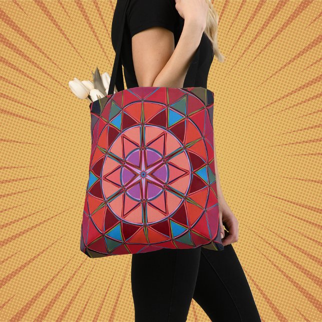 Bolsa Tote Cartoon Mandala Vermelho Rosa e Azul (Criador carregado)