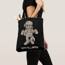Bolsa Tote Cartoon Mummy e Texto Feliz do Dia das Bruxas