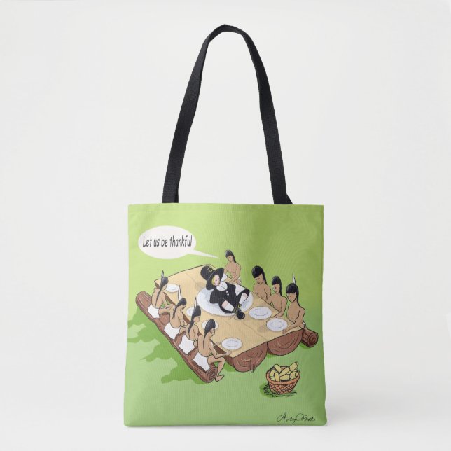 Bolsa Tote Cartoon Nativo Americano de Ação de Graças de Humo (Frente)