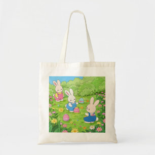 Bolsa Tote Cartoon Páscoa escondendo ovos em um jardim